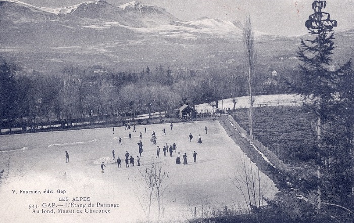 etang patinage carte postale